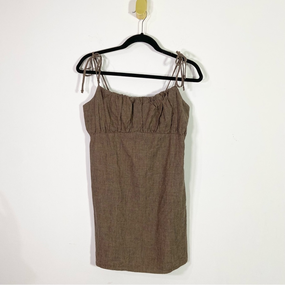 Urban Outfitters Urban Renewal Limited Empire Waist Brown Plaid Mini Dress